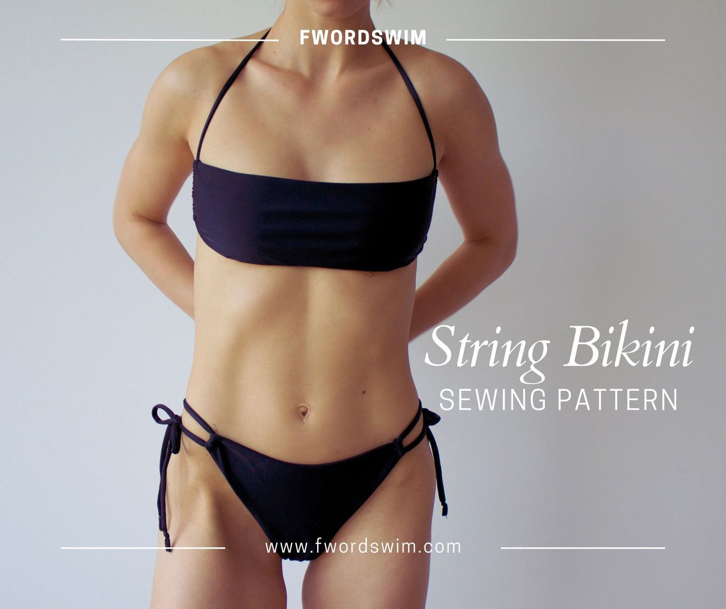 FWS02031 – Open Back Tube Top & Thong Bikini Sewing Pattern | PDF Download (A0, A4, US Letter)