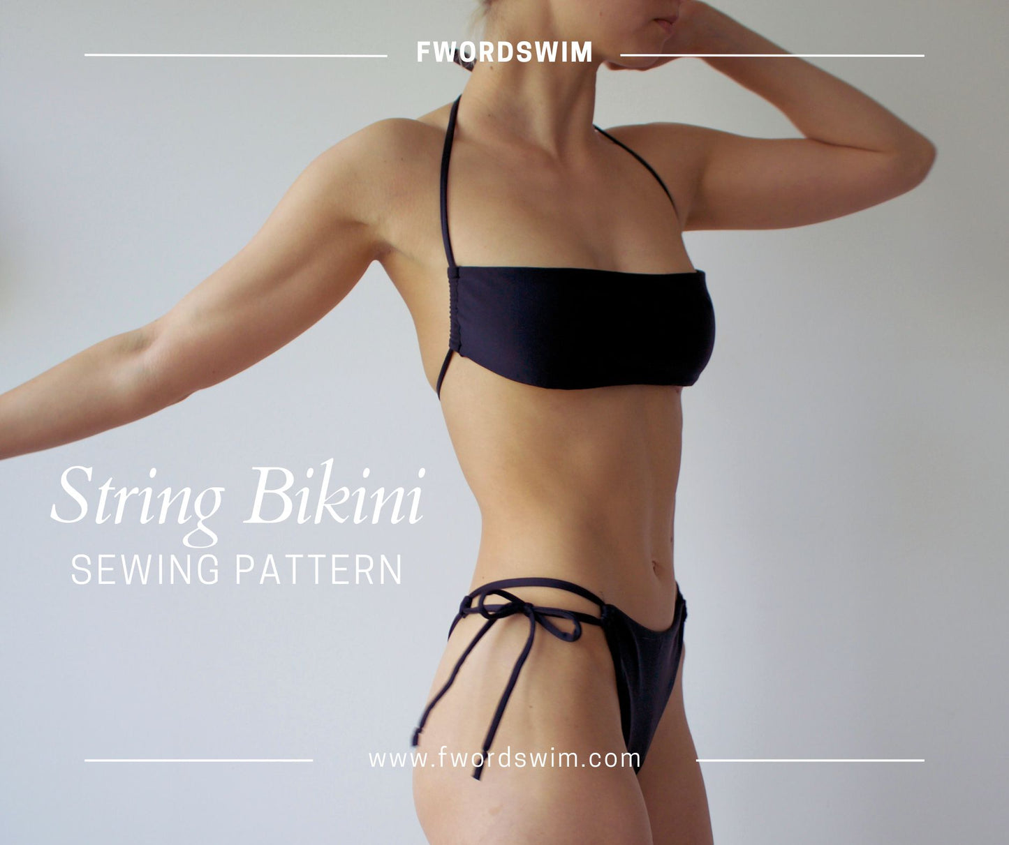 FWS02031 – Open Back Tube Top & Thong Bikini Sewing Pattern | PDF Download (A0, A4, US Letter)