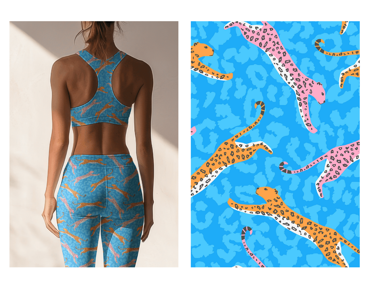 Leaping Leopards on Blue | Eco-Friendly Recycled Swimwear Fabric