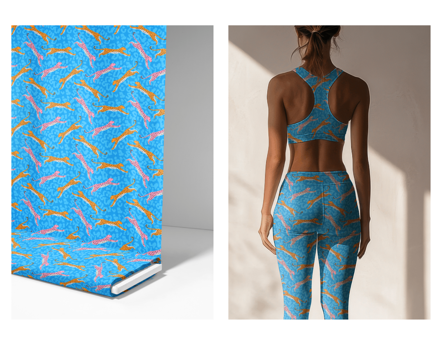 Leaping Leopards on Blue | Eco-Friendly Recycled Swimwear Fabric