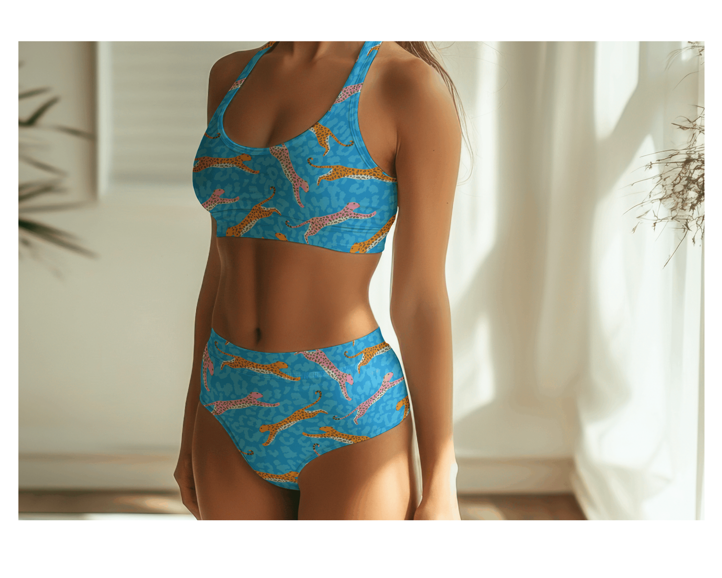 Leaping Leopards on Blue | Eco-Friendly Recycled Swimwear Fabric