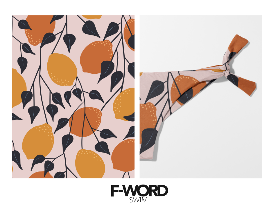 Recycled Swimwear Fabric – Sustainable & Eco-Friendly 4-Way Stretch Fabric for Swimwear and Activewearc Oranges & Lemons on Pink Background