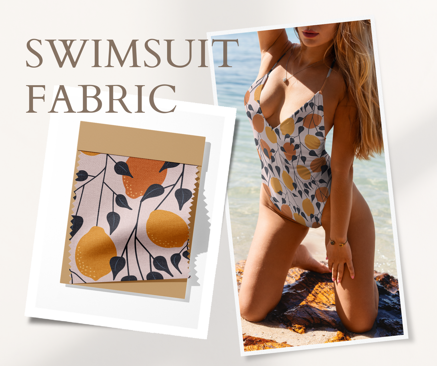 Recycled Swimwear Fabric – Sustainable & Eco-Friendly 4-Way Stretch Fabric for Swimwear and Activewearc Oranges & Lemons on Pink Background
