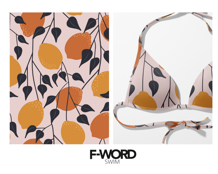 Recycled Swimwear Fabric – Sustainable & Eco-Friendly 4-Way Stretch Fabric for Swimwear and Activewearc Oranges & Lemons on Pink Background