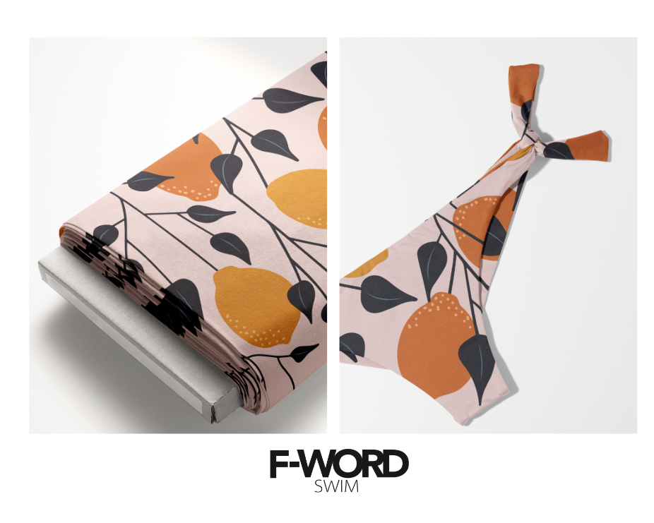 Recycled Swimwear Fabric – Sustainable & Eco-Friendly 4-Way Stretch Fabric for Swimwear and Activewearc Oranges & Lemons on Pink Background