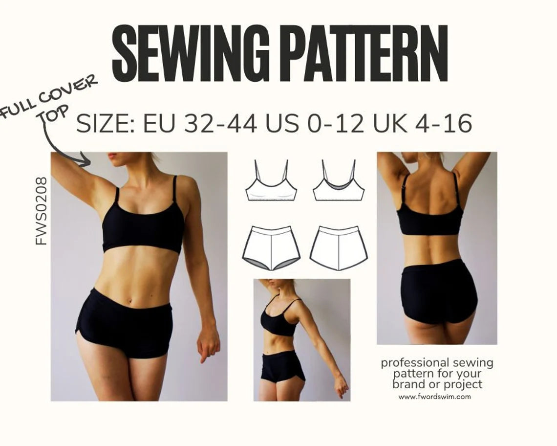 PDF Sewing Pattern Bikini Set Separates Yoga Top Brief Bottom FWS0208