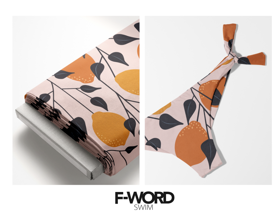 Recycled Swimwear Fabric – Sustainable & Eco-Friendly 4-Way Stretch Fabric for Swimwear and Activewearc Oranges & Lemons on Pink Background